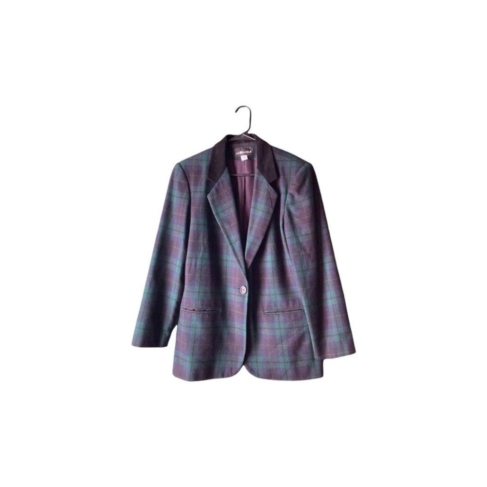 Medium | 8 | Vintage wool blend Sag Harbor green plaid blazer